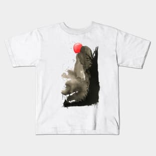 Japanese ink painting of mounting and red sun Kids T-Shirt